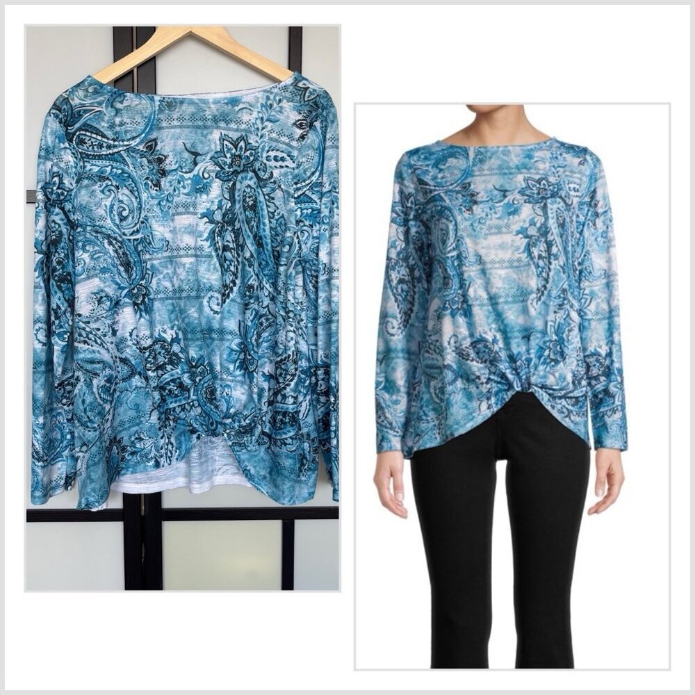Time and Tru Blouse Size XL Top Shirt paisley Floral Bling Front Knot Fairy Boho